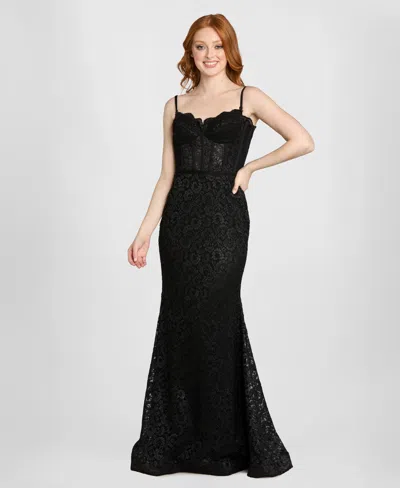 Morgan & Company Juniors' Glitter Lace Corset Gown In Multi
