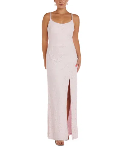 Morgan & Company Juniors' Glitter Lace Slit-front Dress In Pink