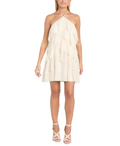 Morgan & Company Juniors' Glitter Low-back Ruffled Dress In Ivory,gold