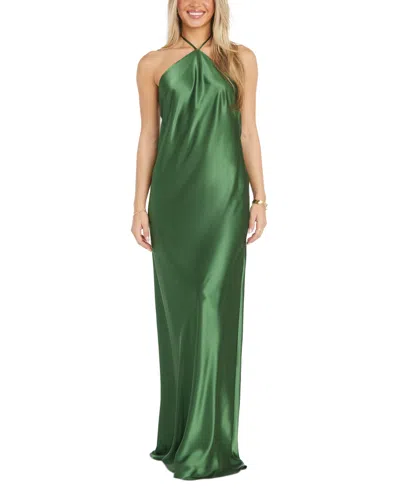 Morgan & Company Juniors' Halter-neck Slip Dress In Olive