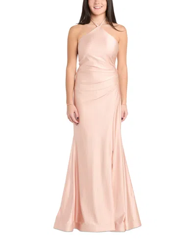 Morgan & Company Juniors' Halter Sleeveless Satin Gown In Royal