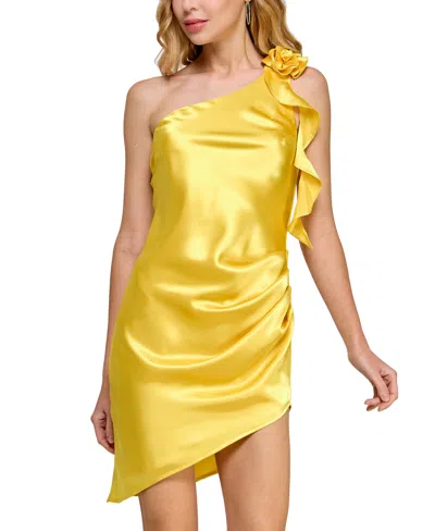 Morgan & Company Juniors' One-shoulder Charmeuse Dress In Yellow