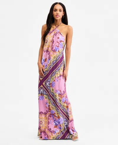 Morgan & Company Juniors' Scarf-print Low-back Dress In Pink