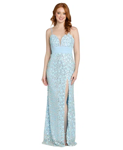 Morgan & Company Juniors' Sequin Paillettes Front-side Slit Long Gown In Blue