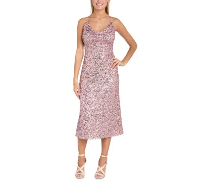 Morgan & Company Juniors' Sequined Tie-back Midi Dress In Blush