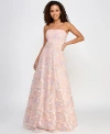 MORGAN & COMPANY JUNIORS' STRAPLESS ALL OVER EMBROIDERY AND SEQUIN GOWN