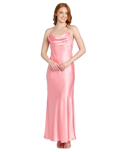 Morgan & Company Juniors' Tie-back Sleeveless Scoop-neck Dress In Orange