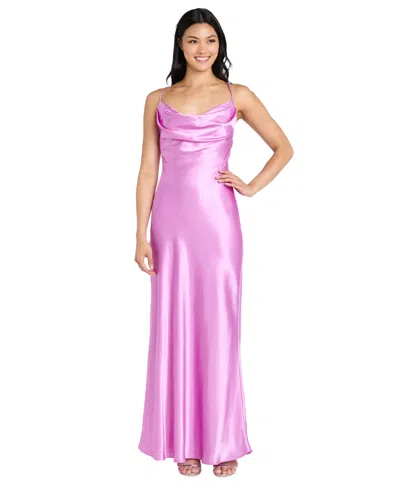 Morgan & Company Juniors' Tie-back Sleeveless Scoop-neck Dress In Purple