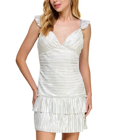 Morgan & Company Women's Metallic Pleated Tiered Dress In White,silv