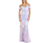 Morgan & Company Women's Sequined Floral Lace-up Gown In Lilac