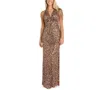Morgan & Company Women's Sequined Halter Gown In Mocha