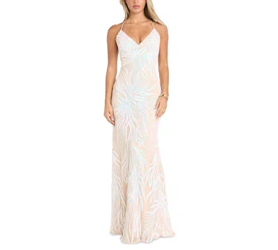 Morgan & Company Women's Strappy Sequined V-neck Gown In Ivory,nude