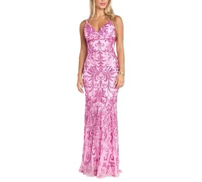 Morgan & Company Women's Strappy V-neck Sequined Gown In Pink