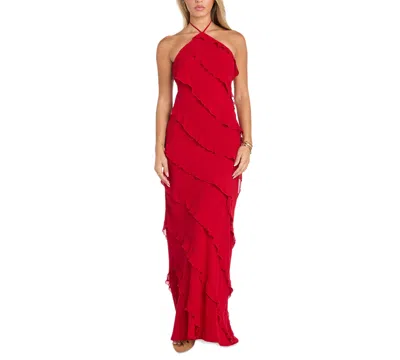 Morgan & Company Women's Tiered Ruffled Chiffon Gown In Red