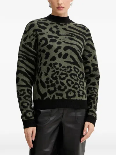 Morgan Animal-print Sweater In Green