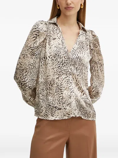 Morgan Animal-print V-neck Blouse In Multi