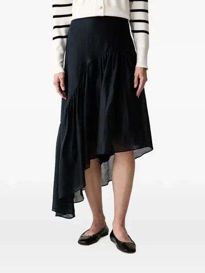 Morgan Asymmetric Ruffled Midi Skirt In Black