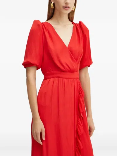 Morgan Asymmetrical-hem V-neck Midi Dress In Red
