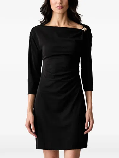 Morgan Asymmetric-neck Gathered-waist Mini Dress In Black