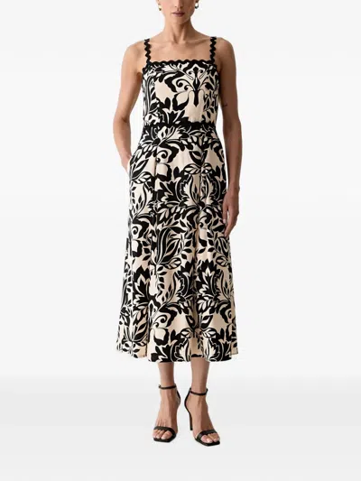 Morgan Baroque-print Midi Dress In Black