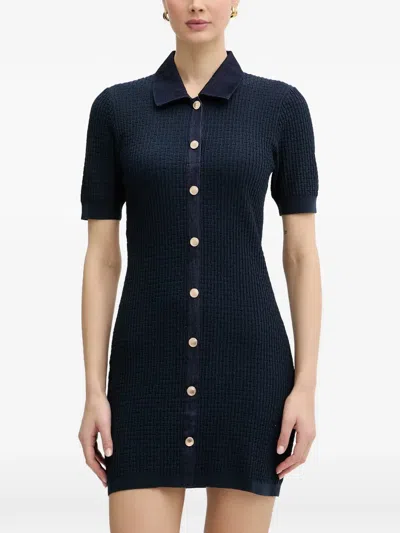 Morgan Basket-weave Denim-collar Mini Dress In Blue