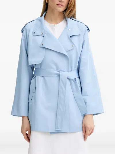 Morgan Belted Asymmetric Coat In Blue