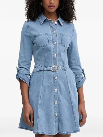 Morgan Belted Button-down Mini Dress In Blue