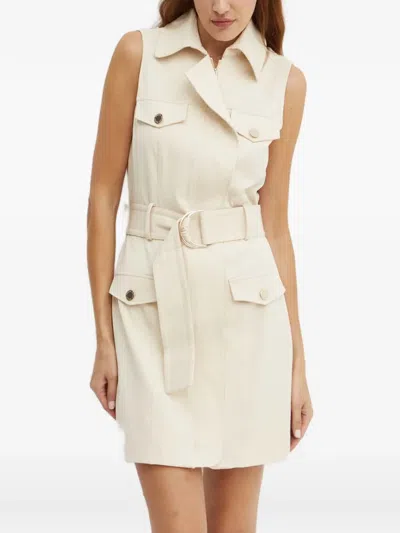 Morgan Belted Buttoned Mini Dress In White