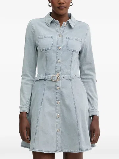 Morgan Belted Button-front Denim Mini Dress In Blue