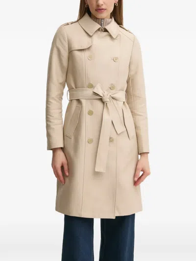Morgan Belted Double-breasted Coat In Neutral