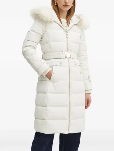 Morgan Belted Faux-fur-trim Coat In White
