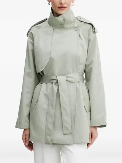 Morgan Belted High-neck Coat In Gray