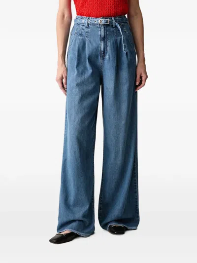 Morgan Belted Pleated Jeans In Blue