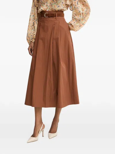 Morgan Belted Pleated Midi Skirt In Brown