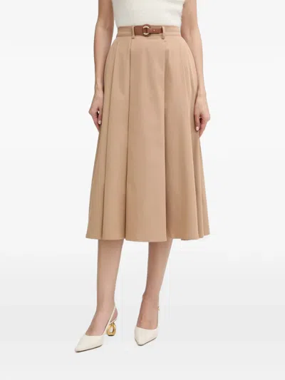 Morgan Belted Pleated Midi Skirt In Brown