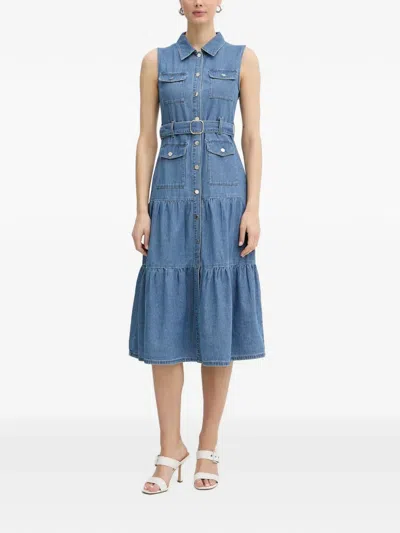 Morgan Belted Tiered Midi Dress In Blue