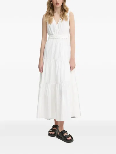 Morgan Belted Tiered Midi Dress In Pink