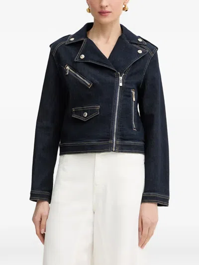 Morgan Biker-style Denim Jacket In Blue