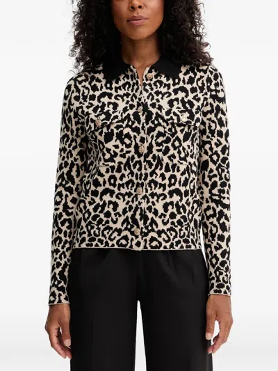 Morgan Boleo Leopard-print Button-up Cardigan In Black