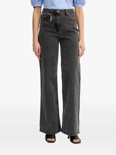 Morgan Bow-charm Wide-leg Jeans In Gray