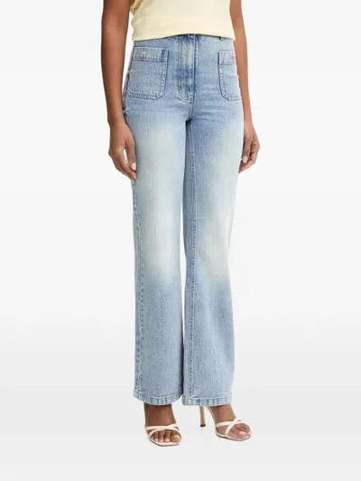 Morgan Bow-embellished Patch-pocket Jeans In Blue
