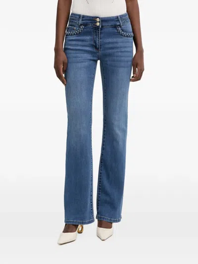 Morgan Braided-trim Bootcut Jeans In Blue