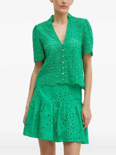 Morgan Broderie-anglaise Scalloped Top In Green