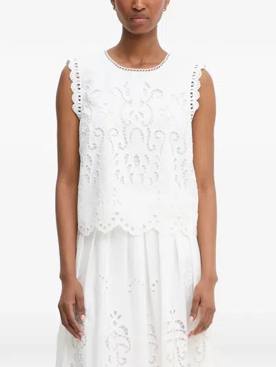 Morgan Broderie-anglaise Scallop-edge Blouse In White