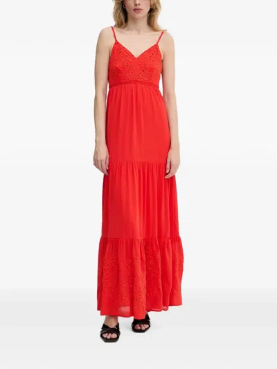 Morgan Broderie-anglaise Tiered Maxi Dress In Orange