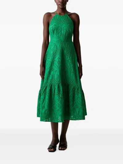 Morgan Broderie-anglaise Tiered Midi Dress In Green
