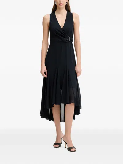 Morgan Buckle Asymmetric Midi Dress In Black