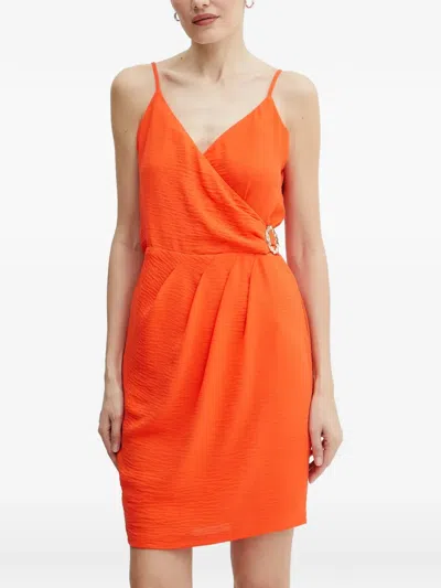 Morgan Buckle V-neck Mini Dress In Orange
