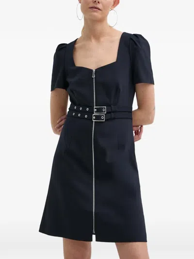 Morgan Buckle Zip Mini Dress In Blue