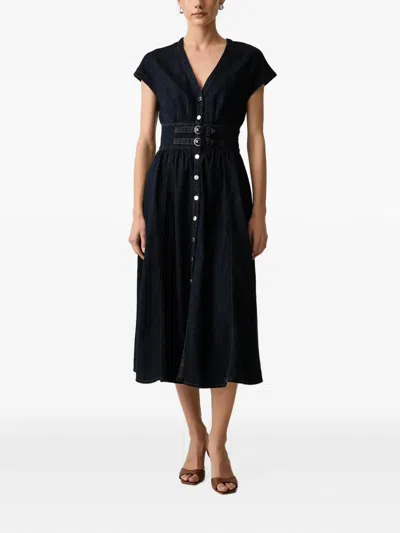 Morgan Buckled Front-button Midi Dress In Black